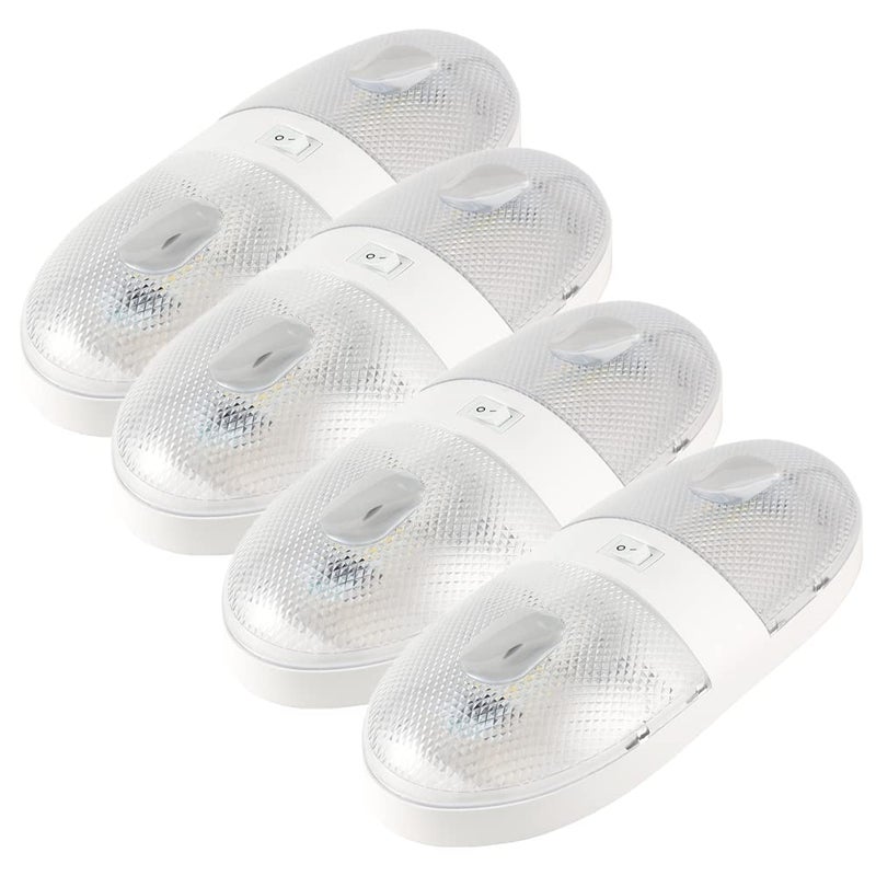 Lumitronics RV 12V Double LED Ceiling Dome Light, On/Off Switch, Removable Lenses (Pack of 4) - Image 1